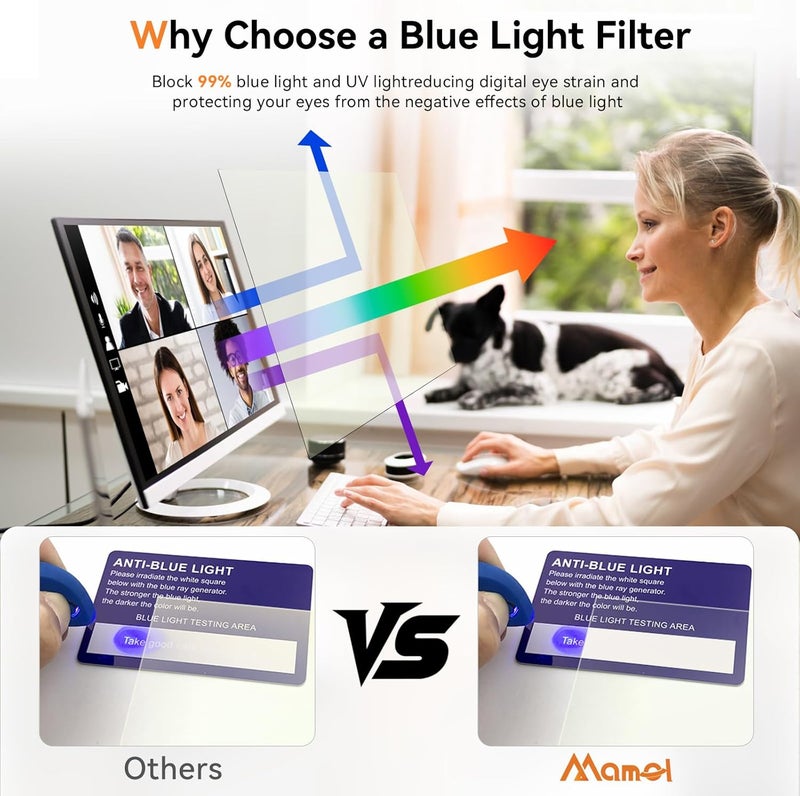 Mamol [2-Pack] 21.5 Inch Computer Blue Light Blocking Screen Protector for 16:9 Widescreen Monitor, Anti Glare Anti-UV Eye Protection Desktop PC LED Monitor Filter, Removable Anti-Scratch Screen Film 21in - Image 3